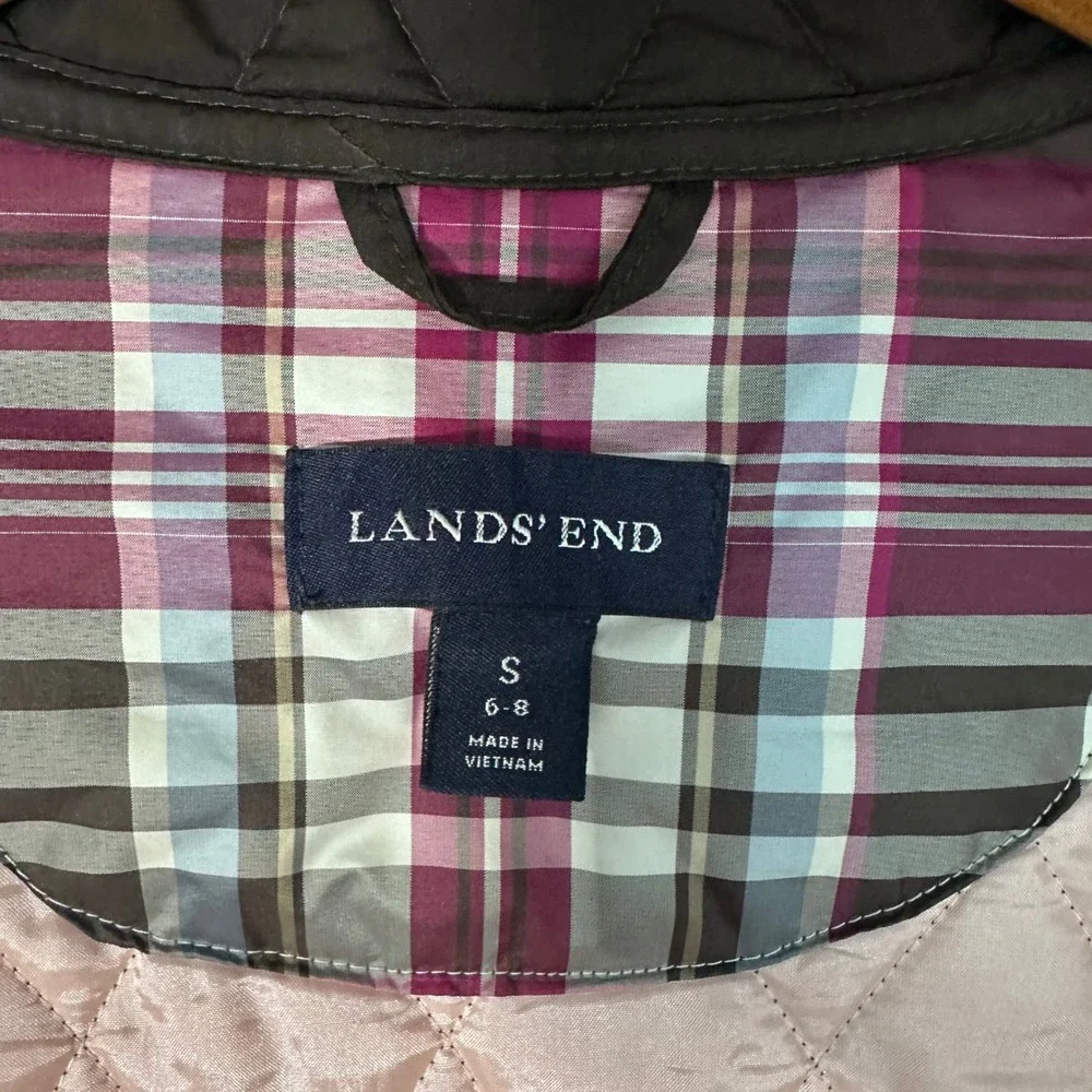 Lands End Black Quilted Barn Jacket Gold Hardware Pink Lining Women's Size Small
